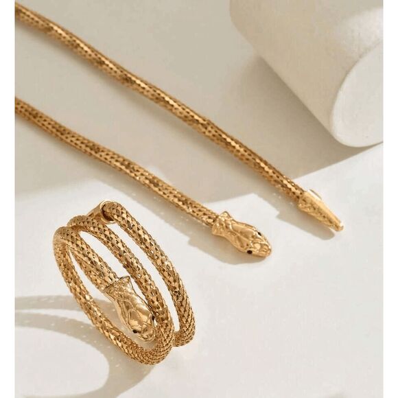 ✨🐍 2PCS Gold Snake Bendable Design Blingy Statement Bracelet & Necklace Set NEW - Picture 3 of 16